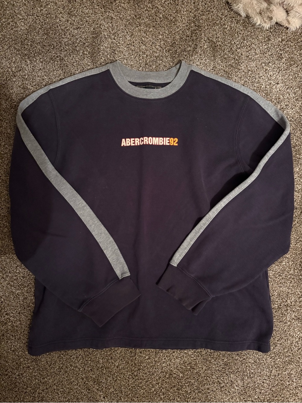 Abercrombie & Fitch Navy Crewneck with Gray Accents and Gold Logo